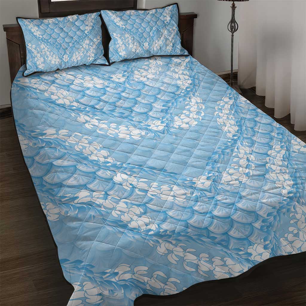Baby Blue Mermaid Puakenikeni Maile Lei Quilt Bed Set LT01 Blue - Polynesian Pride