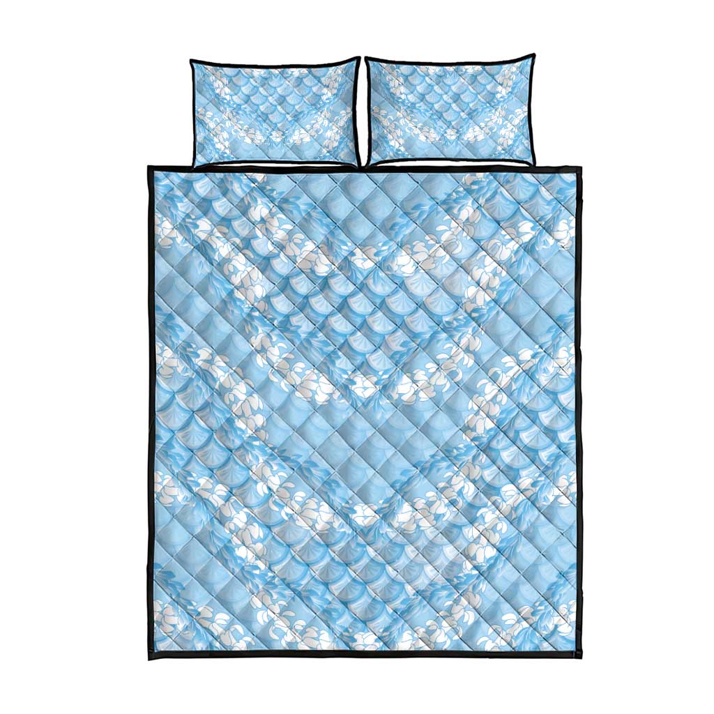 Baby Blue Mermaid Puakenikeni Maile Lei Quilt Bed Set LT01 - Polynesian Pride