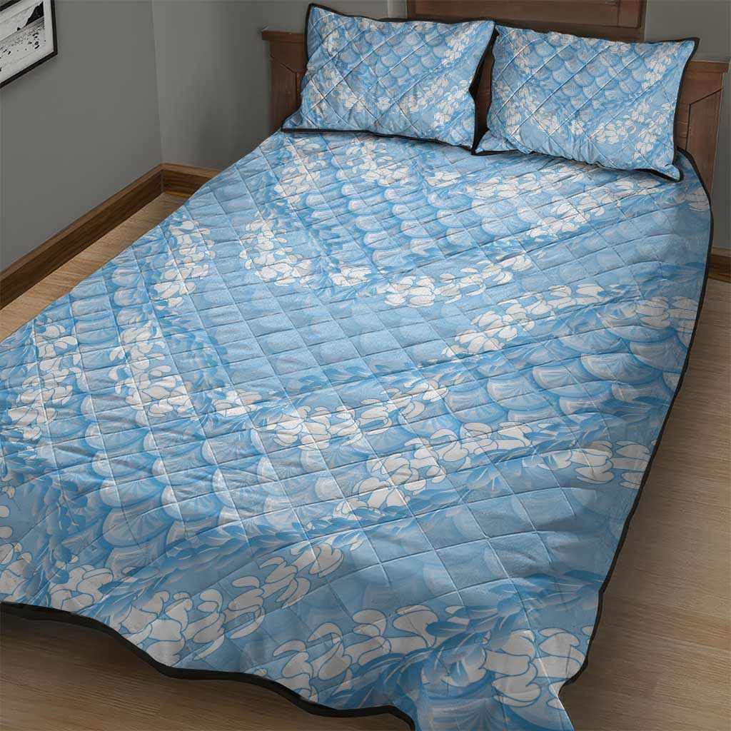 Baby Blue Mermaid Puakenikeni Maile Lei Quilt Bed Set LT01 - Polynesian Pride