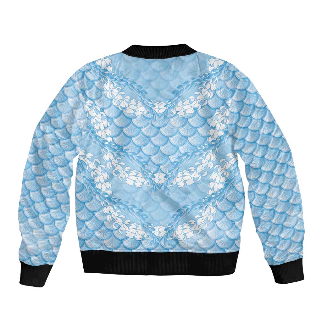 Baby Blue Mermaid Puakenikeni Maile Lei Sleeve Zip Bomber Jacket LT01 - Polynesian Pride