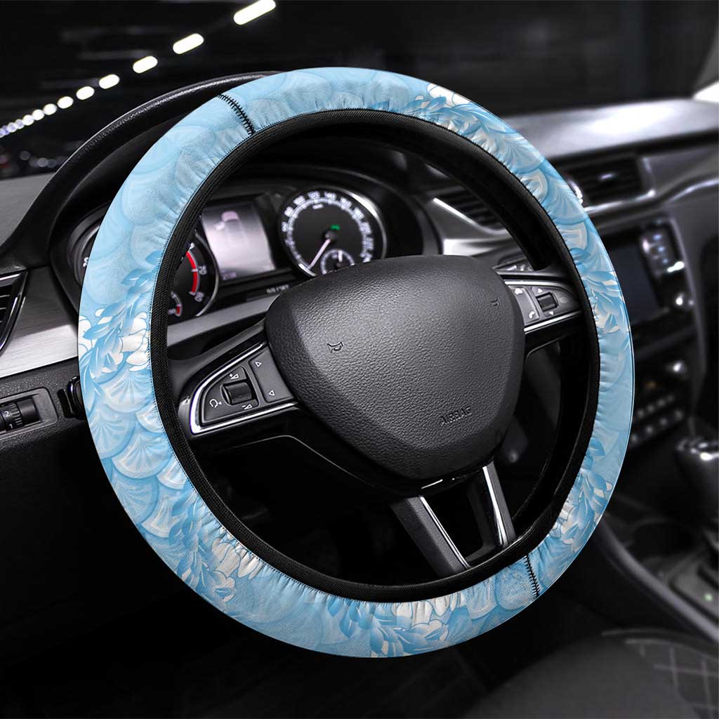 Baby Blue Mermaid Puakenikeni Maile Lei Steering Wheel Cover LT01 Universal Fit Blue - Polynesian Pride