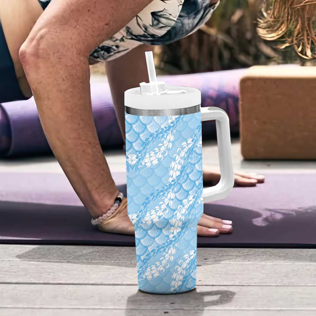 Baby Blue Mermaid Puakenikeni Maile Lei Tumbler With Handle