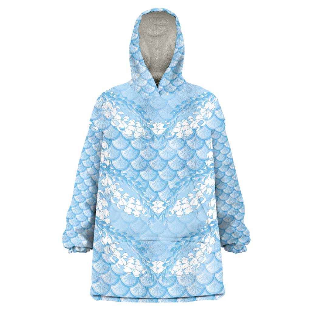 Baby Blue Mermaid Puakenikeni Maile Lei Wearable Blanket Hoodie