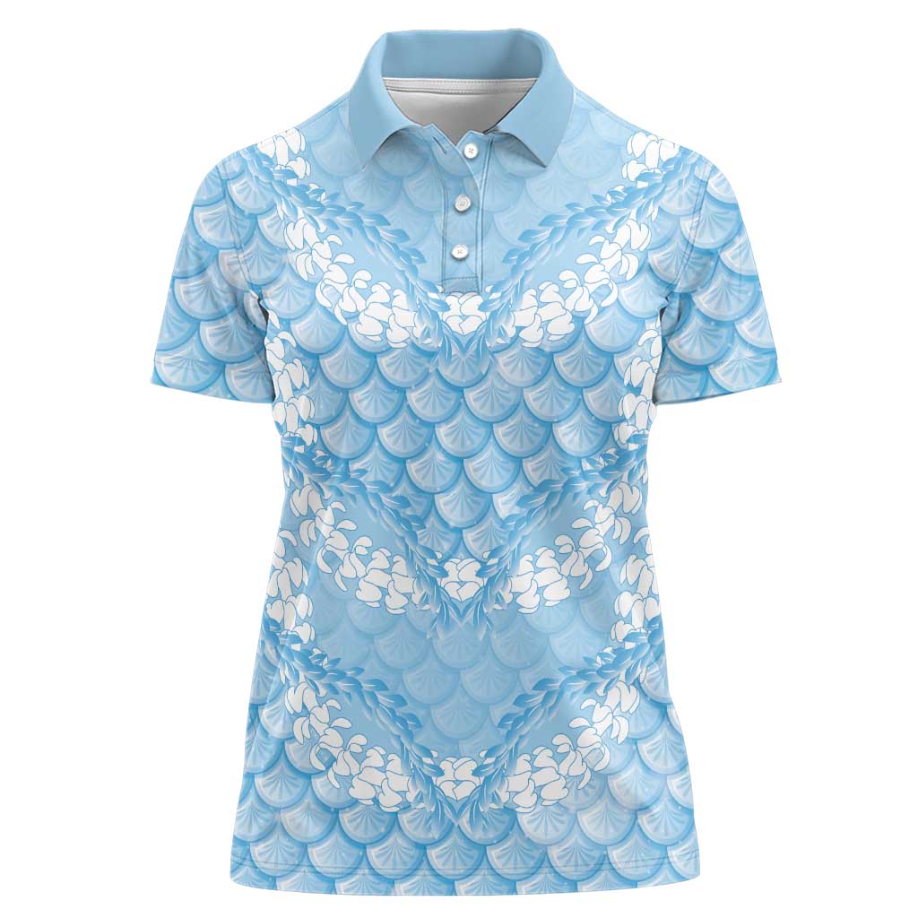 Baby Blue Mermaid Puakenikeni Maile Lei Women Polo Shirt LT01 Female Blue - Polynesian Pride