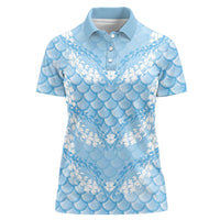 Baby Blue Mermaid Puakenikeni Maile Lei Women Polo Shirt LT01 Female Blue - Polynesian Pride