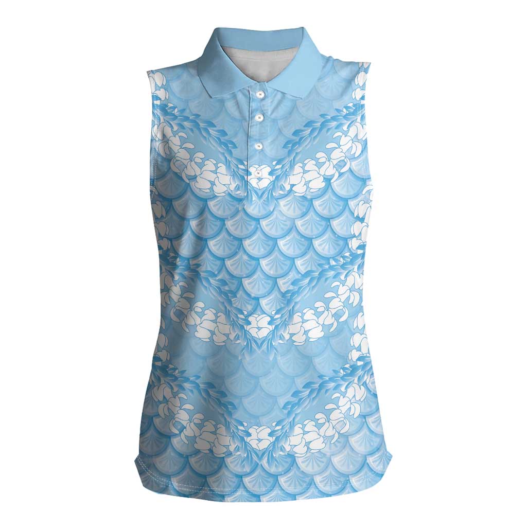 Baby Blue Mermaid Puakenikeni Maile Lei Women Sleeveless Polo Shirt