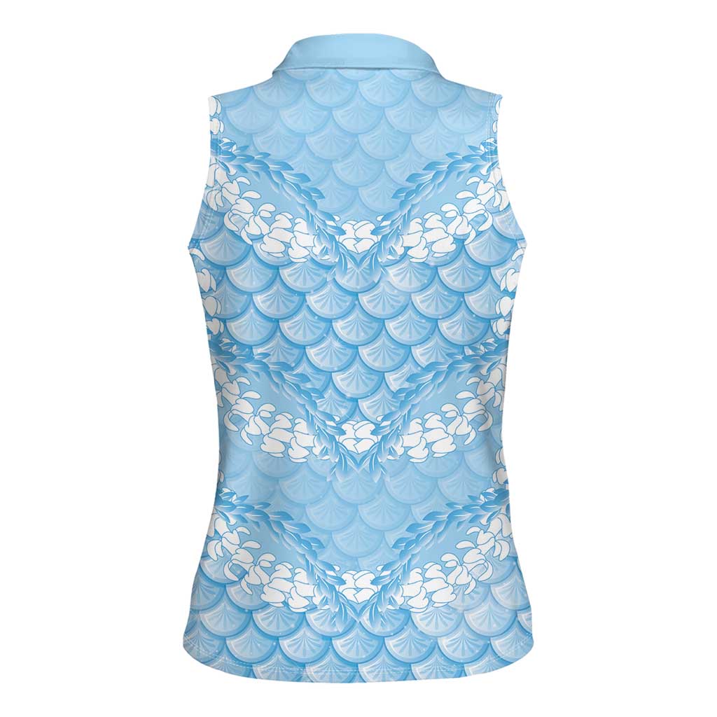 Baby Blue Mermaid Puakenikeni Maile Lei Women Sleeveless Polo Shirt LT01 - Polynesian Pride