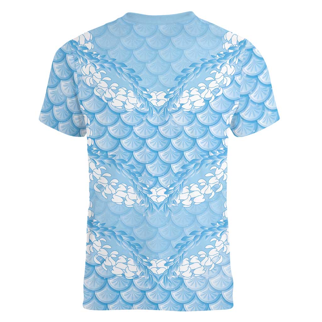 Baby Blue Mermaid Puakenikeni Maile Lei Women V-Neck T-Shirt