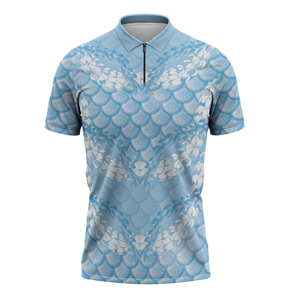 Baby Blue Mermaid Puakenikeni Maile Lei Zipper Polo Shirt LT01 Blue - Polynesian Pride