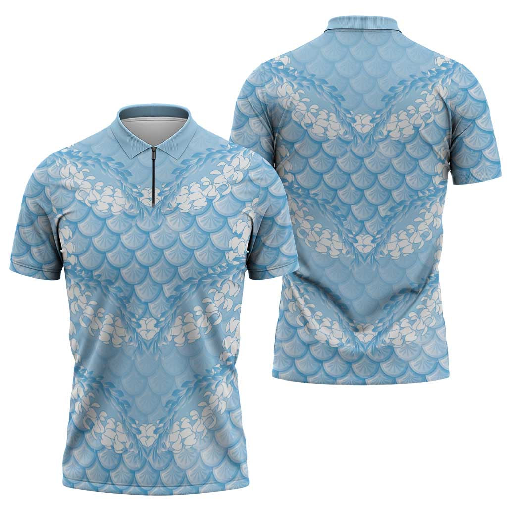 Baby Blue Mermaid Puakenikeni Maile Lei Zipper Polo Shirt LT01 - Polynesian Pride