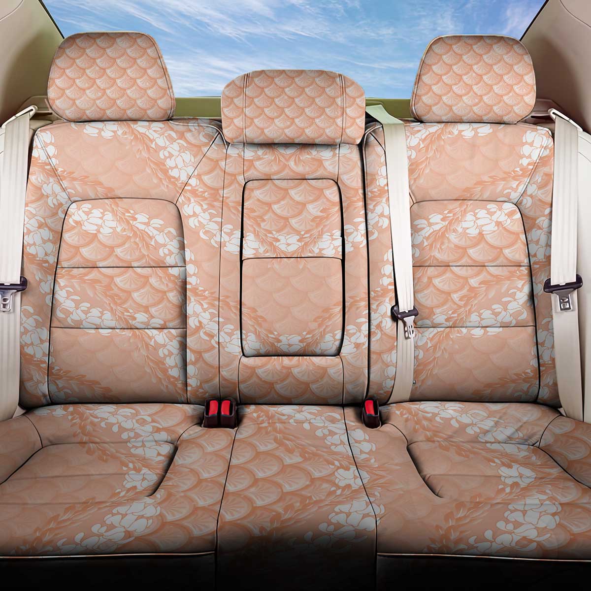 Apricot Mermaid Puakenikeni Maile Lei Back Car Seat Cover LT01 One Size Apricot - Polynesian Pride