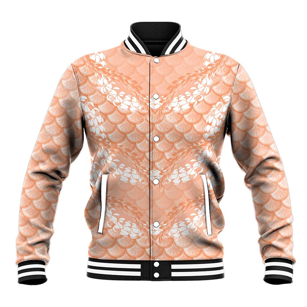 Apricot Mermaid Puakenikeni Maile Lei Baseball Jacket