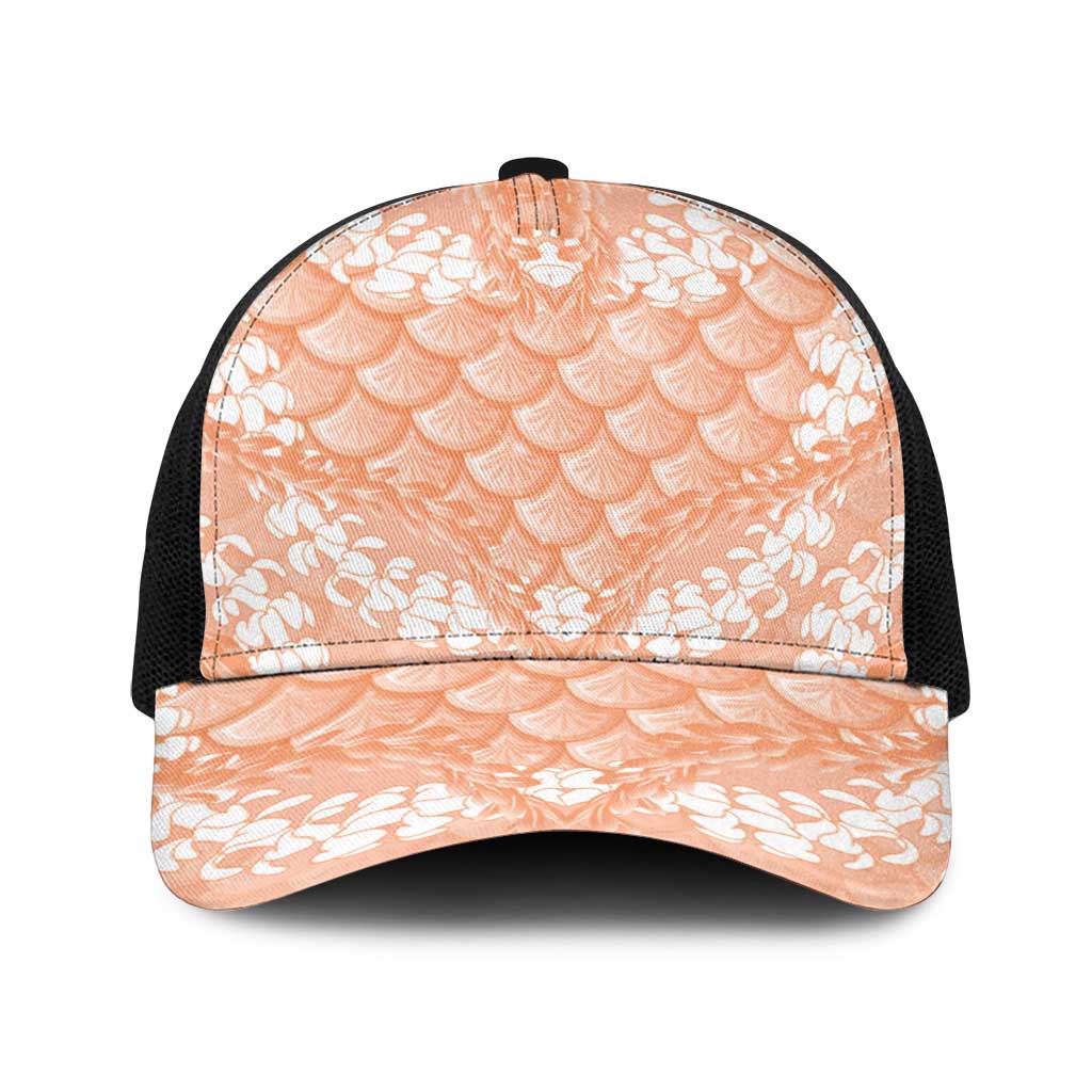 Apricot Mermaid Puakenikeni Maile Lei Baseball Net Cap LT01 One Size Black Apricot - Polynesian Pride