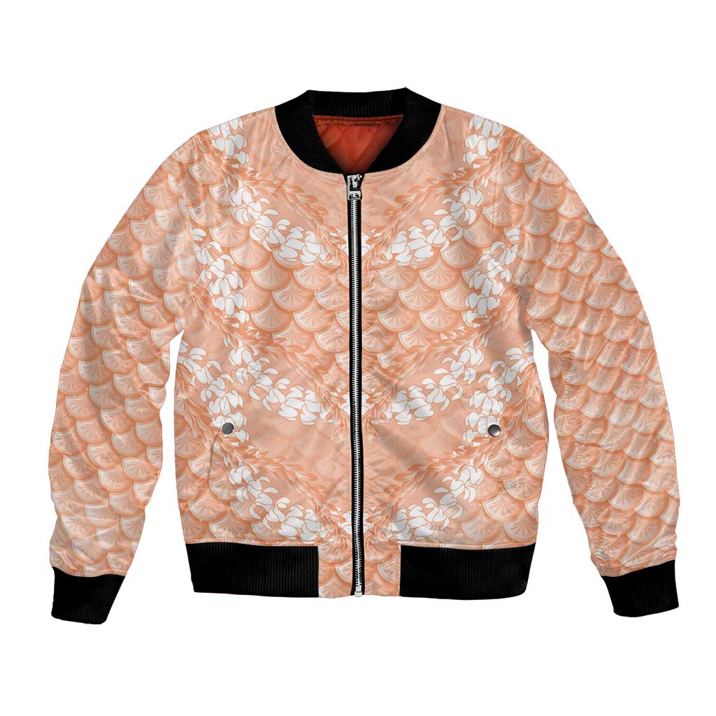 Apricot Mermaid Puakenikeni Maile Lei Bomber Jacket