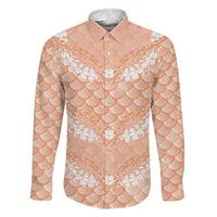 Apricot Mermaid Puakenikeni Maile Lei Family Matching Off Shoulder Maxi Dress and Hawaiian Shirt LT01 Dad's Shirt - Long Sleeve Apricot - Polynesian Pride