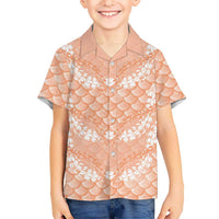 Apricot Mermaid Puakenikeni Maile Lei Family Matching Off Shoulder Maxi Dress and Hawaiian Shirt LT01 Son's Shirt Apricot - Polynesian Pride