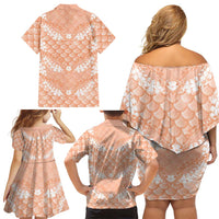 Apricot Mermaid Puakenikeni Maile Lei Family Matching Off Shoulder Short Dress and Hawaiian Shirt LT01 - Polynesian Pride
