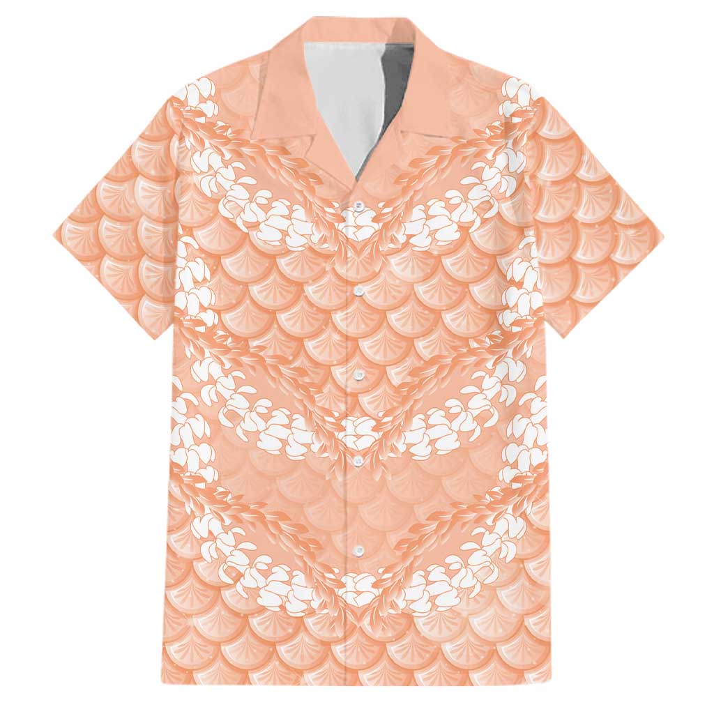 Apricot Mermaid Puakenikeni Maile Lei Family Matching Off Shoulder Short Dress and Hawaiian Shirt LT01 Dad's Shirt - Short Sleeve Apricot - Polynesian Pride