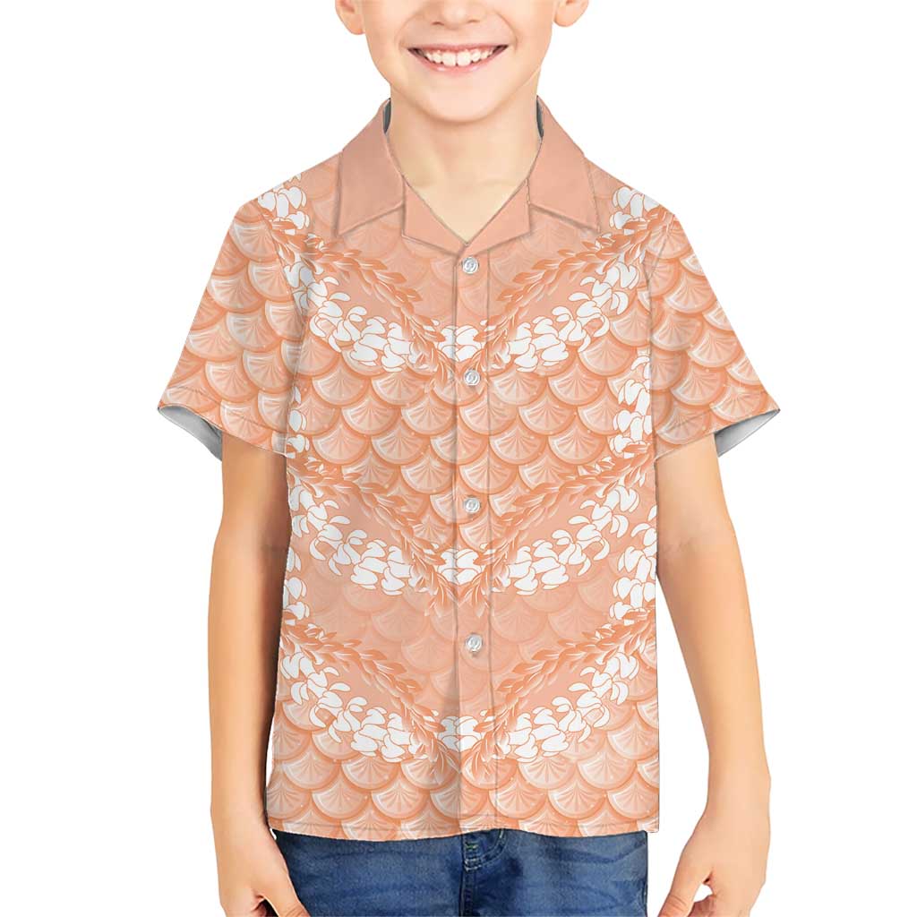 Apricot Mermaid Puakenikeni Maile Lei Family Matching Off Shoulder Short Dress and Hawaiian Shirt LT01 Son's Shirt Apricot - Polynesian Pride
