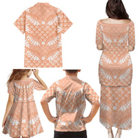 Apricot Mermaid Puakenikeni Maile Lei Family Matching Puletasi and Hawaiian Shirt