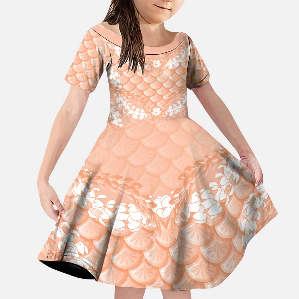 Apricot Mermaid Puakenikeni Maile Lei Family Matching Summer Maxi Dress and Hawaiian Shirt LT01 Daughter's Dress Apricot - Polynesian Pride