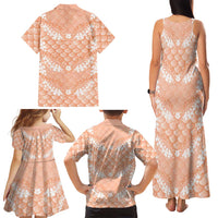 Apricot Mermaid Puakenikeni Maile Lei Family Matching Tank Maxi Dress and Hawaiian Shirt LT01 - Polynesian Pride