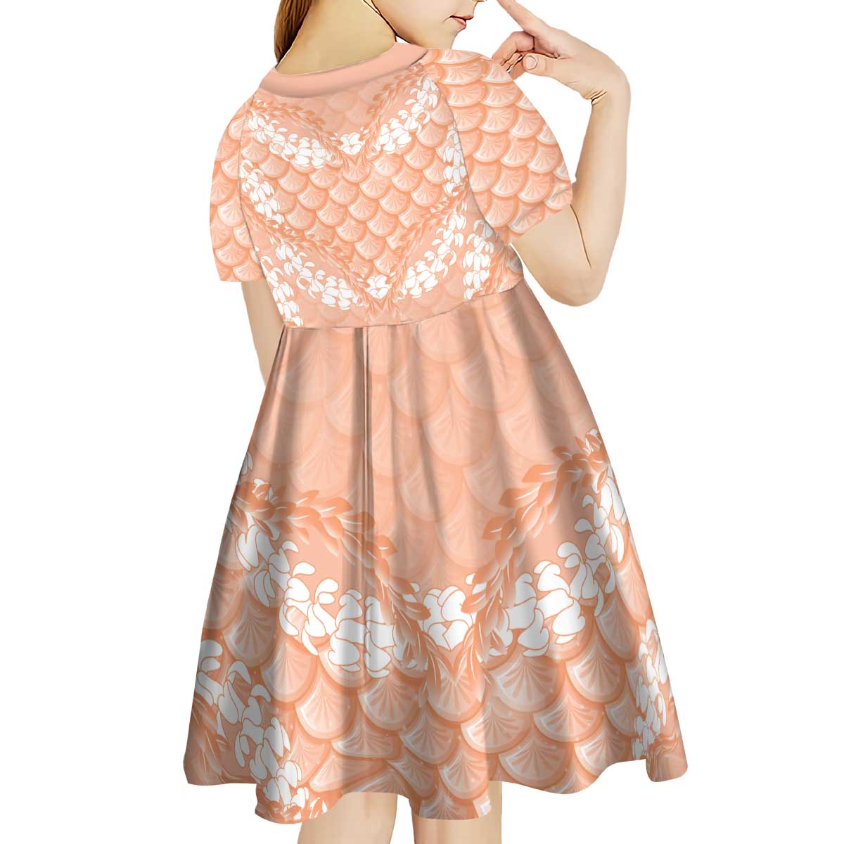 Apricot Mermaid Puakenikeni Maile Lei Kid Short Sleeve Dress