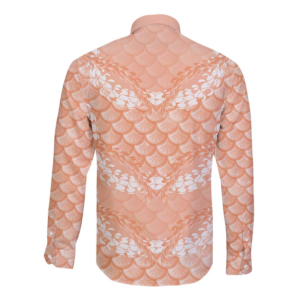 Apricot Mermaid Puakenikeni Maile Lei Long Sleeve Button Shirt