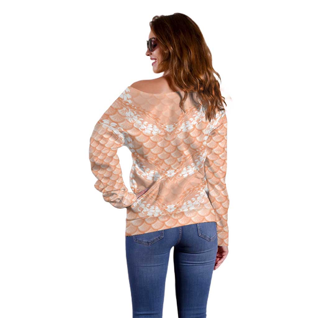 Apricot Mermaid Puakenikeni Maile Lei Off Shoulder Sweater