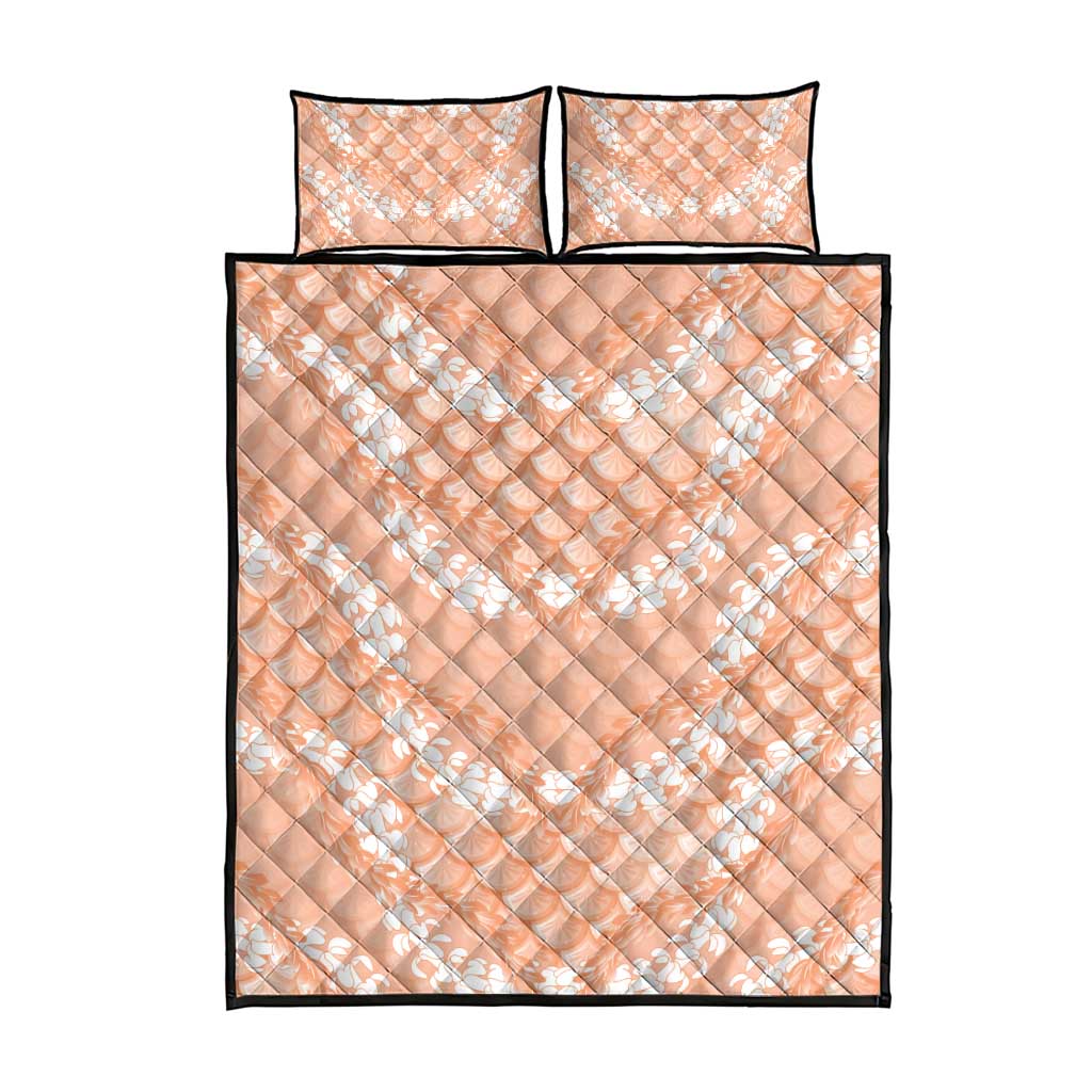 Apricot Mermaid Puakenikeni Maile Lei Quilt Bed Set