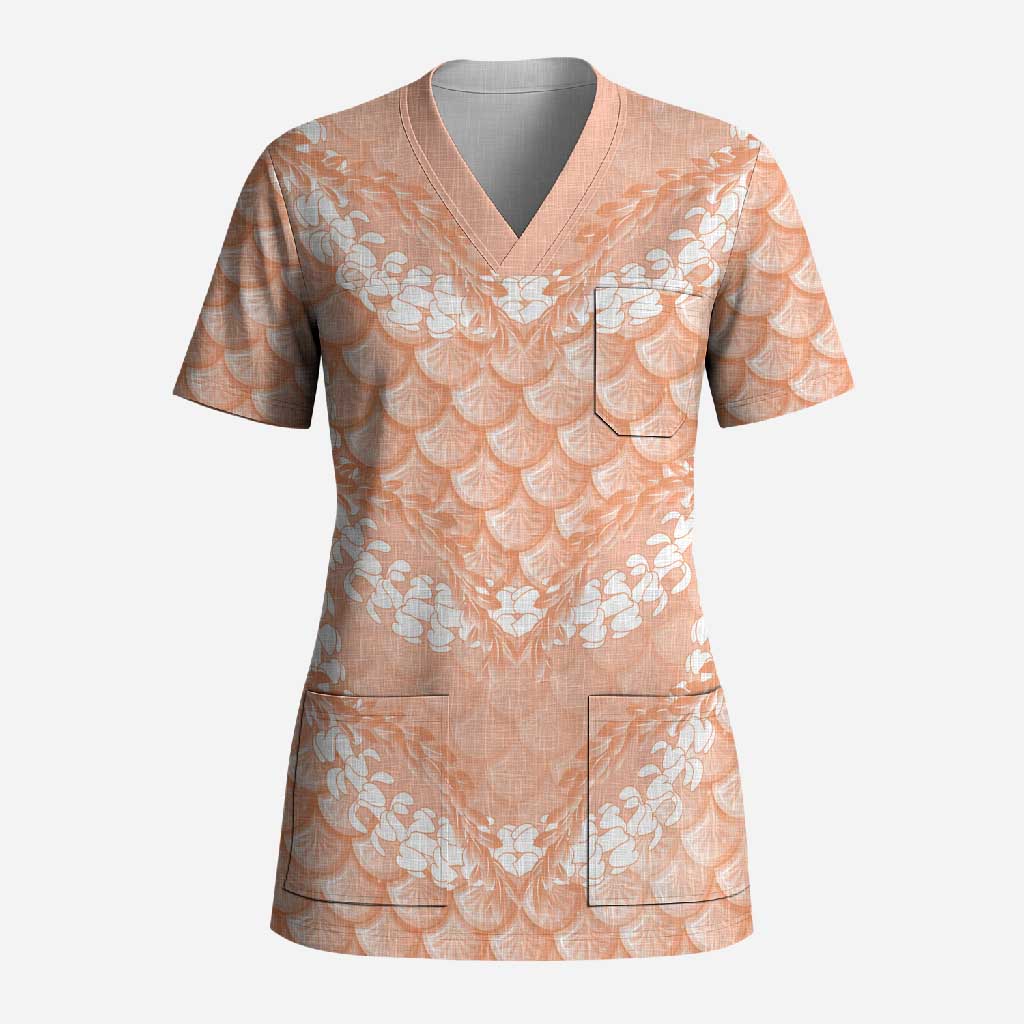 Apricot Mermaid Puakenikeni Maile Lei Scrub Top LT01 Adult Apricot - Polynesian Pride