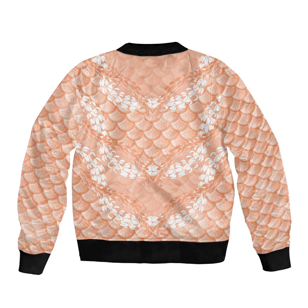 Apricot Mermaid Puakenikeni Maile Lei Sleeve Zip Bomber Jacket LT01 - Polynesian Pride