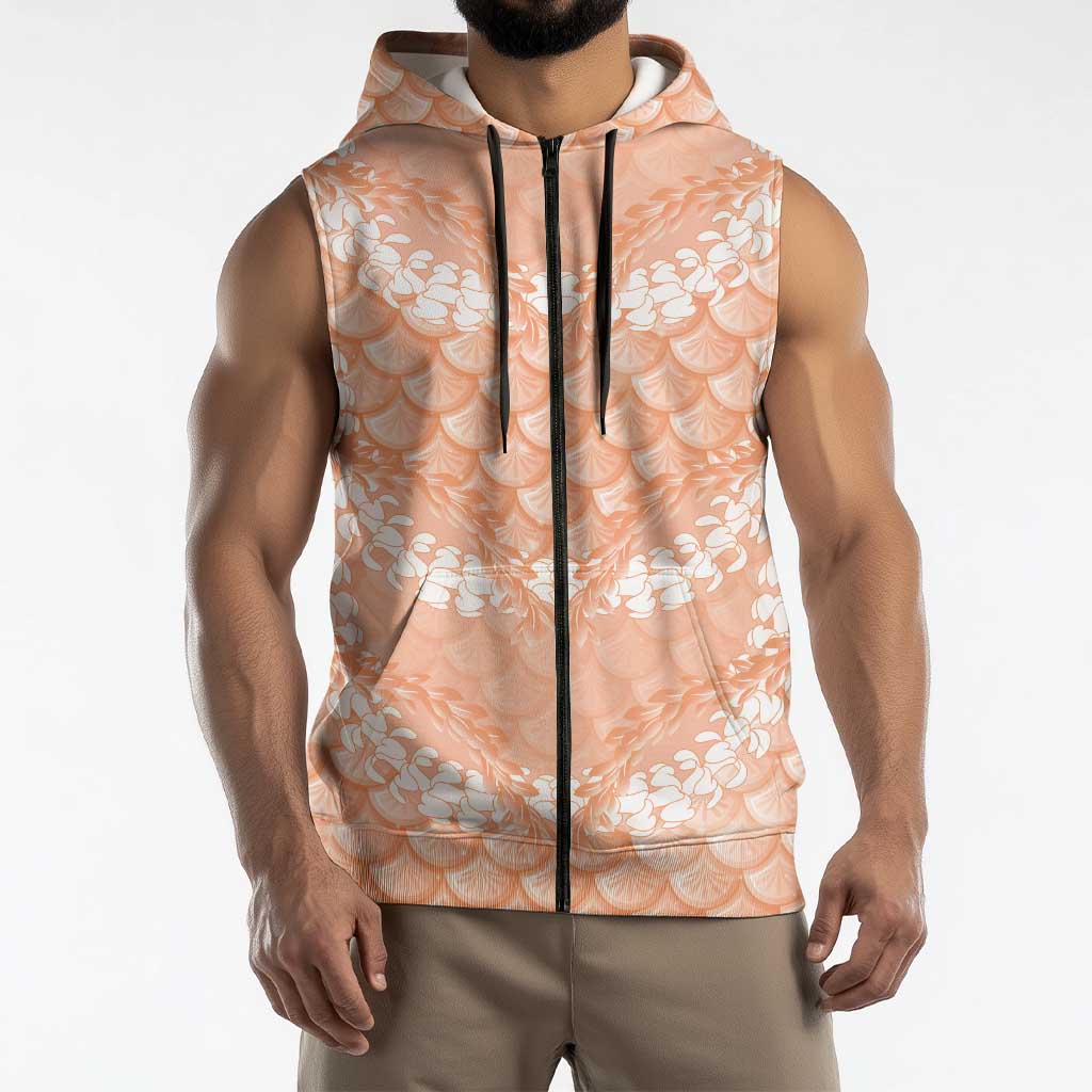 Apricot Mermaid Puakenikeni Maile Lei Sleeveless Zip Hoodie