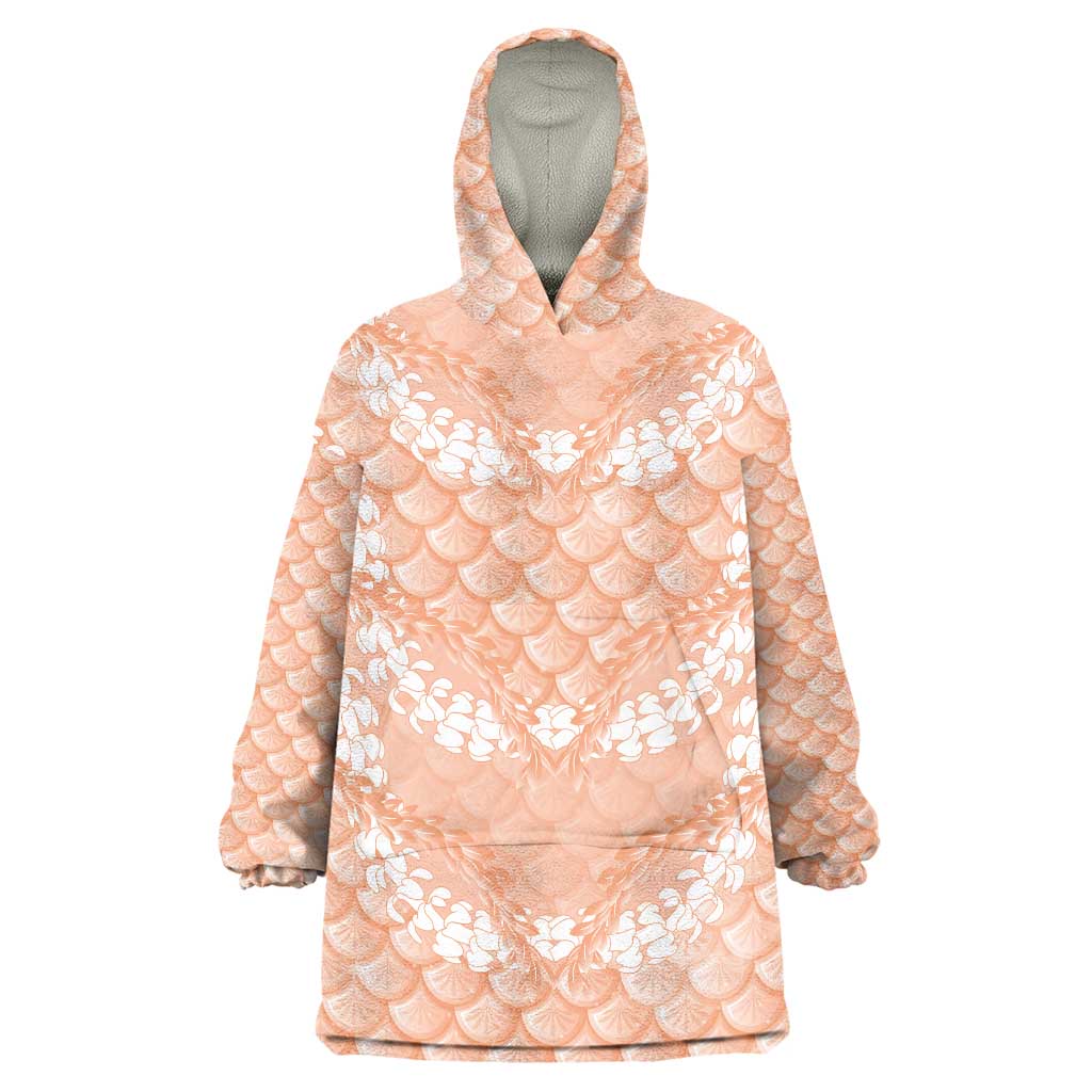 Apricot Mermaid Puakenikeni Maile Lei Wearable Blanket Hoodie LT01 One Size Apricot - Polynesian Pride