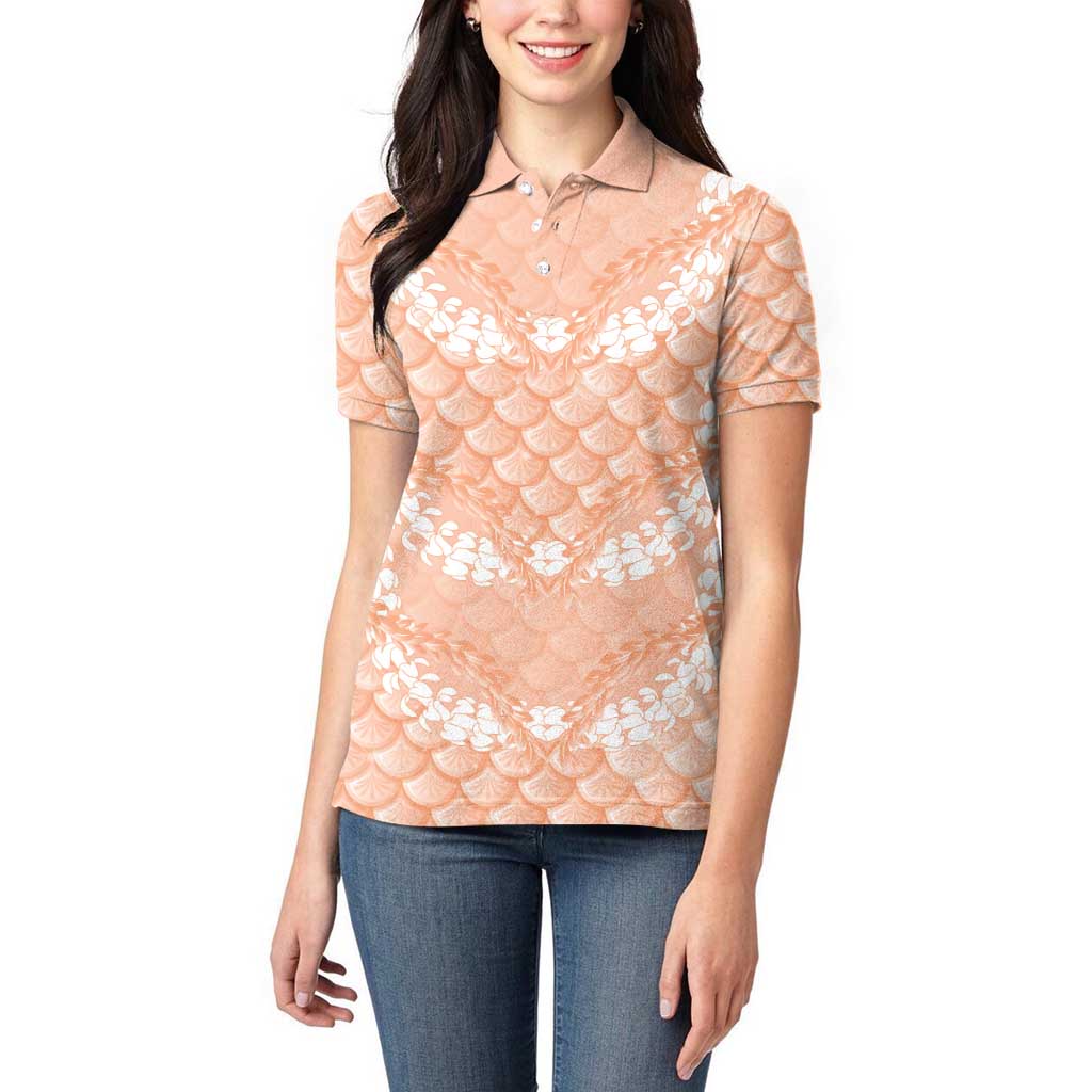 Apricot Mermaid Puakenikeni Maile Lei Women Polo Shirt LT01 - Polynesian Pride