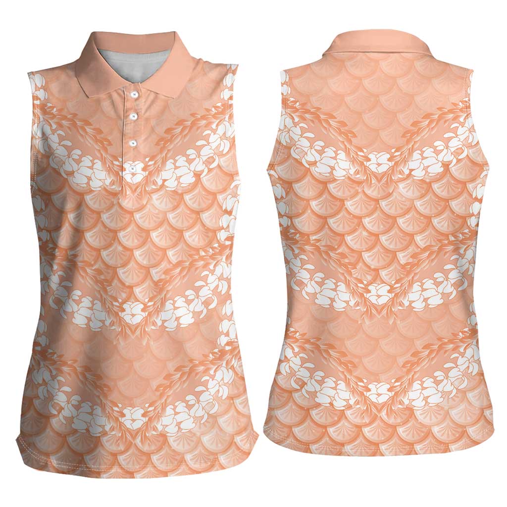 Apricot Mermaid Puakenikeni Maile Lei Women Sleeveless Polo Shirt LT01 - Polynesian Pride