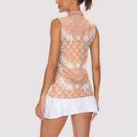 Apricot Mermaid Puakenikeni Maile Lei Women Sleeveless Polo Shirt LT01 - Polynesian Pride