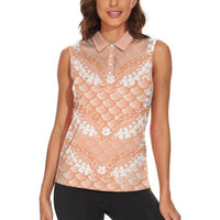 Apricot Mermaid Puakenikeni Maile Lei Women Sleeveless Polo Shirt LT01 - Polynesian Pride