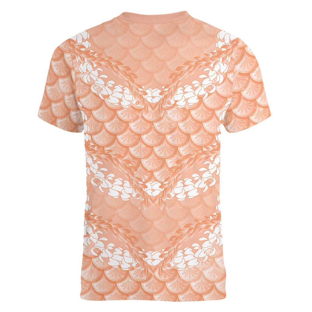 Apricot Mermaid Puakenikeni Maile Lei Women V-Neck T-Shirt