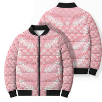 Soft Pink Mermaid Puakenikeni Maile Lei Bomber Puffer Jacket LT01 - Polynesian Pride