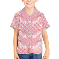 Soft Pink Mermaid Puakenikeni Maile Lei Family Matching Mermaid Dress and Hawaiian Shirt LT01 Son's Shirt Pink - Polynesian Pride