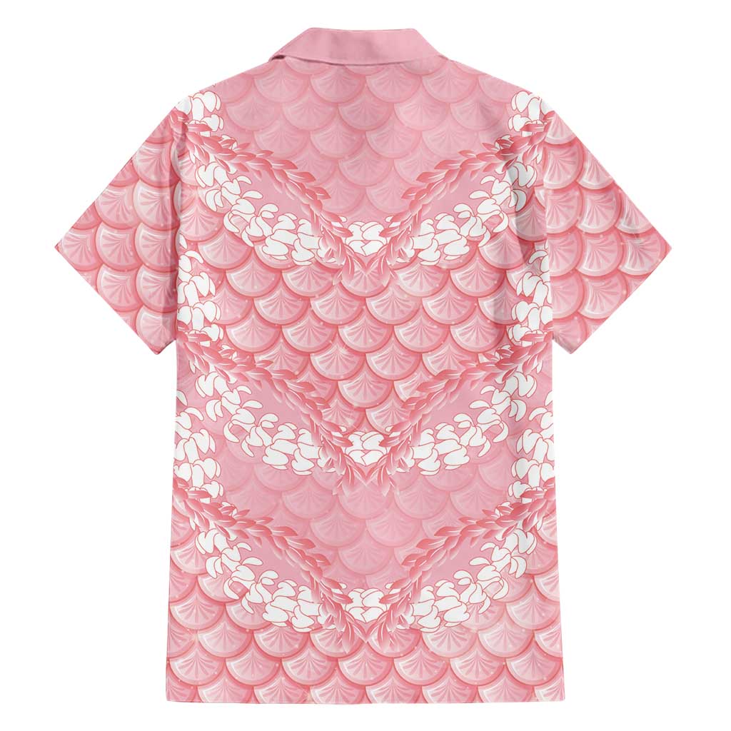Soft Pink Mermaid Puakenikeni Maile Lei Family Matching Off The Shoulder Long Sleeve Dress and Hawaiian Shirt LT01 - Polynesian Pride