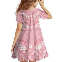 Soft Pink Mermaid Puakenikeni Maile Lei Family Matching Off Shoulder Short Dress and Hawaiian Shirt LT01 - Polynesian Pride