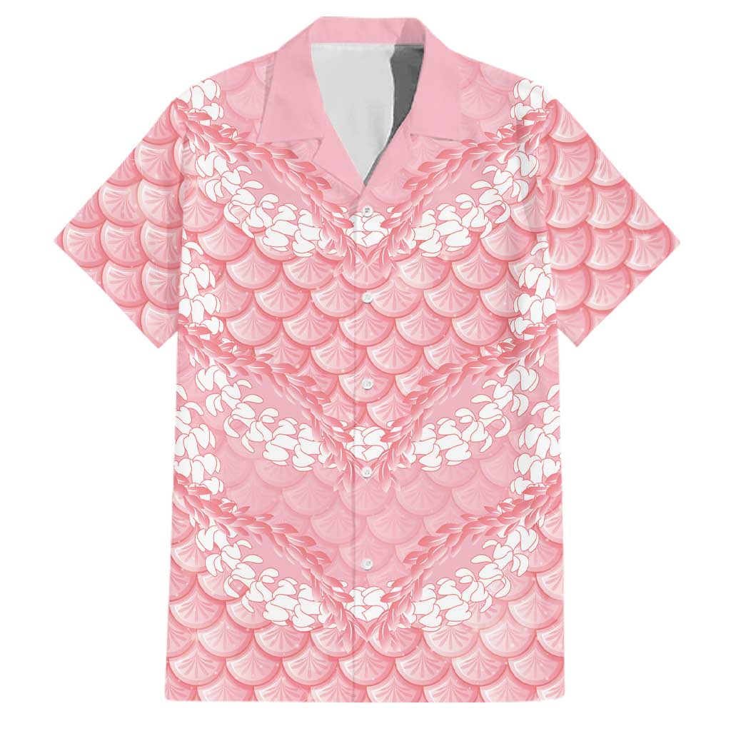 Soft Pink Mermaid Puakenikeni Maile Lei Family Matching Off Shoulder Short Dress and Hawaiian Shirt LT01 Dad's Shirt - Short Sleeve Pink - Polynesian Pride