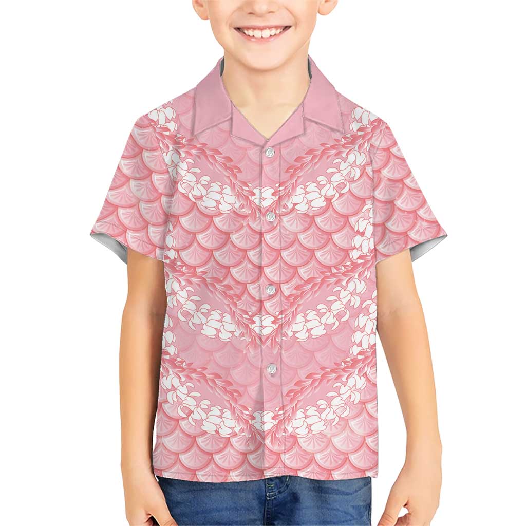 Soft Pink Mermaid Puakenikeni Maile Lei Family Matching Puletasi and Hawaiian Shirt