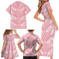 Soft Pink Mermaid Puakenikeni Maile Lei Family Matching Short Sleeve Bodycon Dress and Hawaiian Shirt LT01 - Polynesian Pride