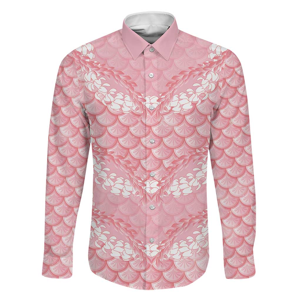 Soft Pink Mermaid Puakenikeni Maile Lei Family Matching Summer Maxi Dress and Hawaiian Shirt LT01 Dad's Shirt - Long Sleeve Pink - Polynesian Pride