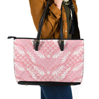 Soft Pink Mermaid Puakenikeni Maile Lei Leather Tote Bag