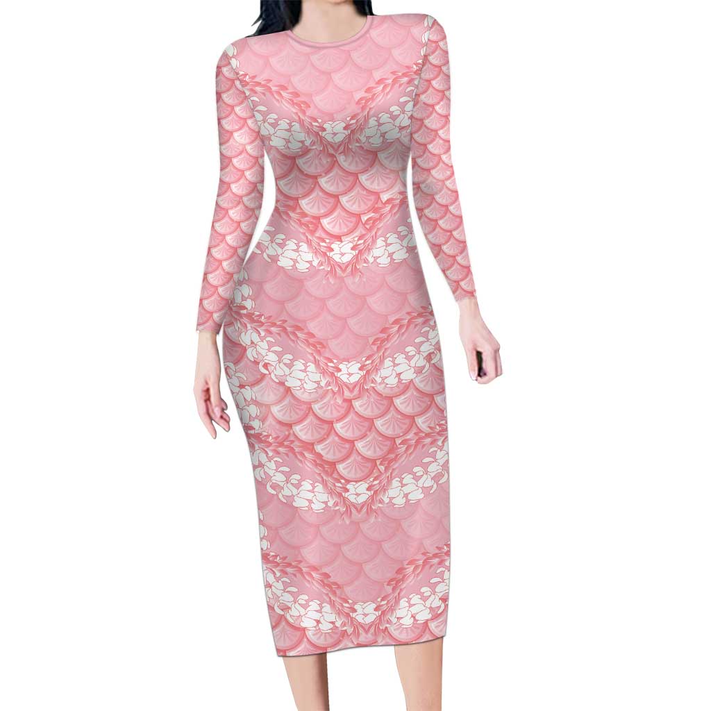 Soft Pink Mermaid Puakenikeni Maile Lei Long Sleeve Bodycon Dress