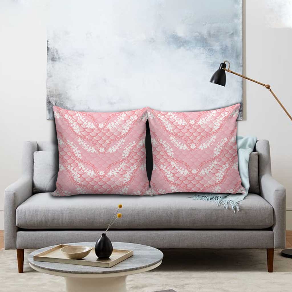 Soft Pink Mermaid Puakenikeni Maile Lei Pillow Cover